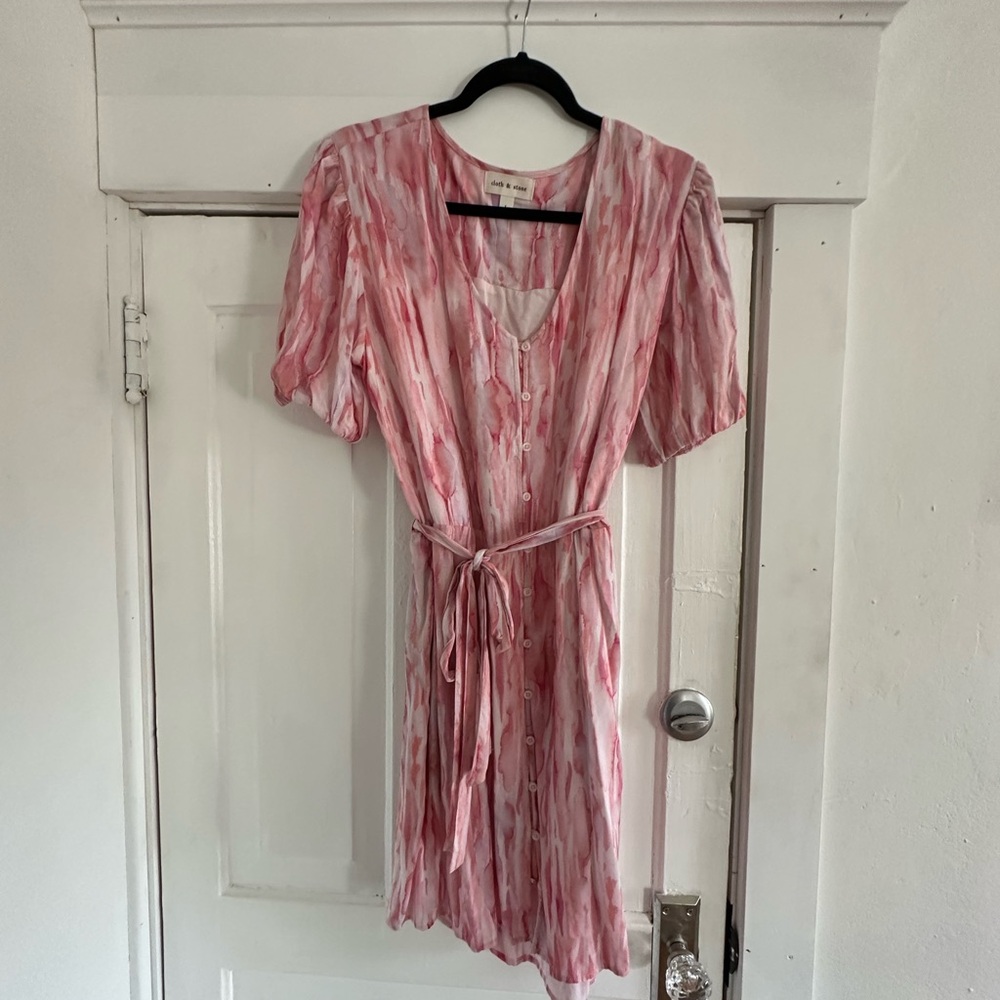 Pink Patterned Button-Down Dress - image 3